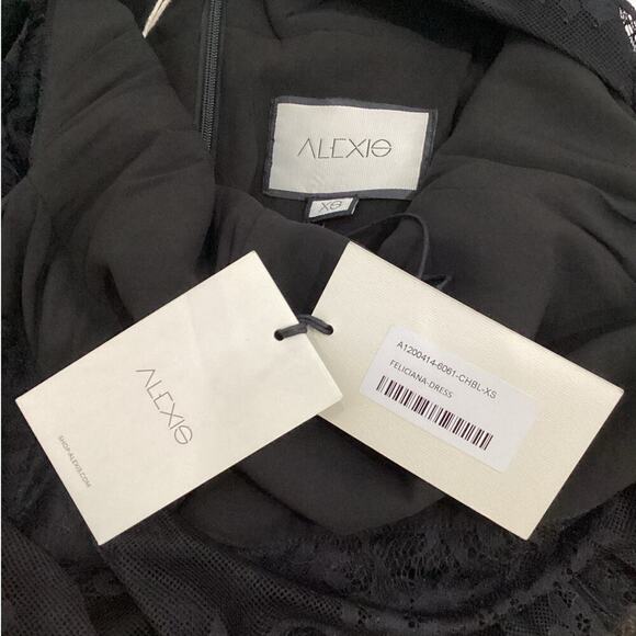 Alexis Feliciana Tie Back Pleated Chantilly Lace Midi Dress In Black Size XS - Picture 14 of 14